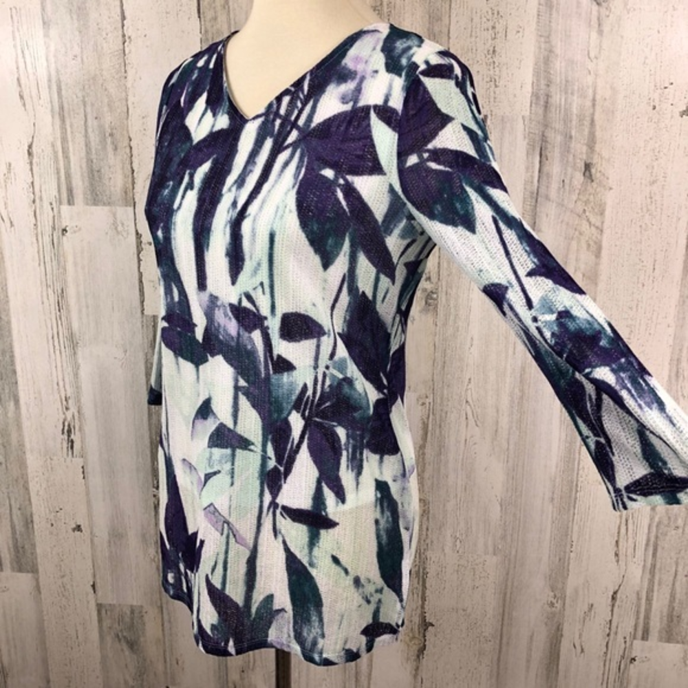 Chico’s Women's Caribbean Palms Print Mesh Blouse Top Shirt Tunic Size Small